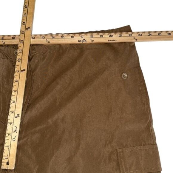 Brown Wide-Leg Drawstring Cotton Pants With Side Pockets & Button Detail  Size M - Picture 9 of 9